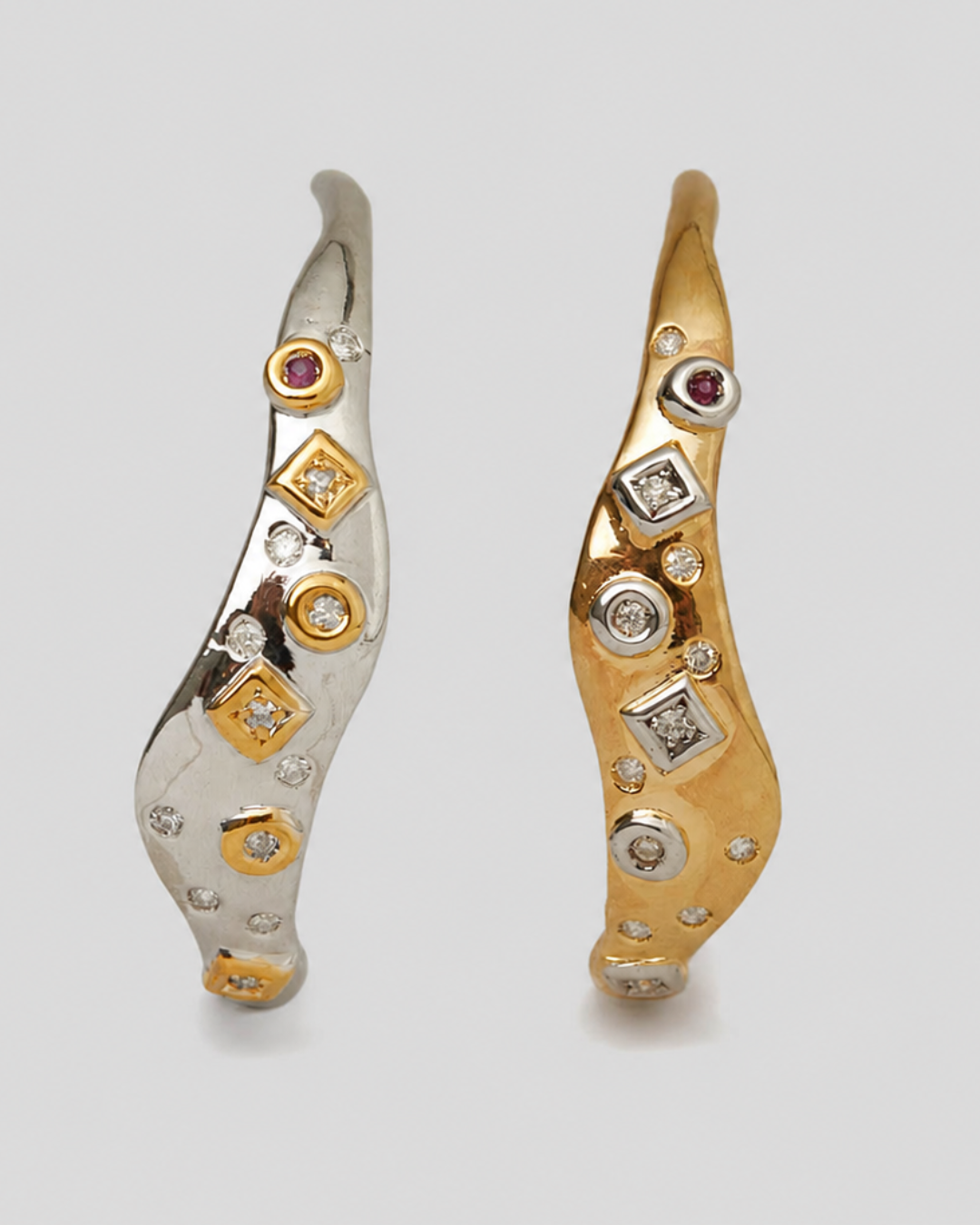 Brinco Argolas Orgânicas Diamantes e Rubis