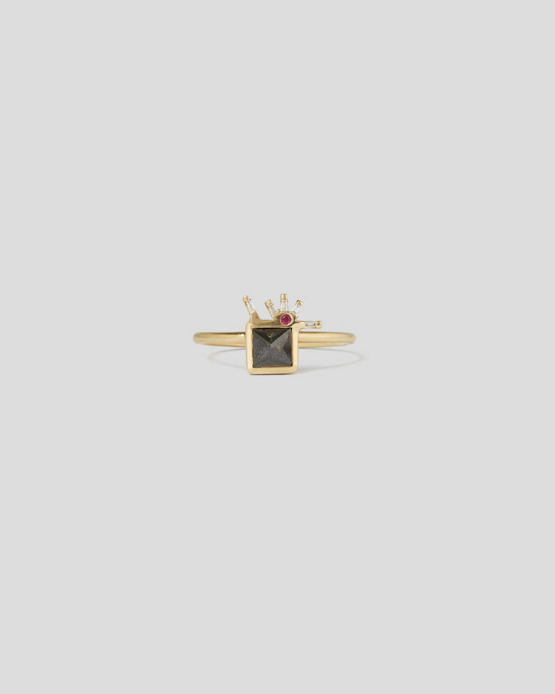 Anel Diamante Negro 0,7 CT E Baguetes Brilhantes