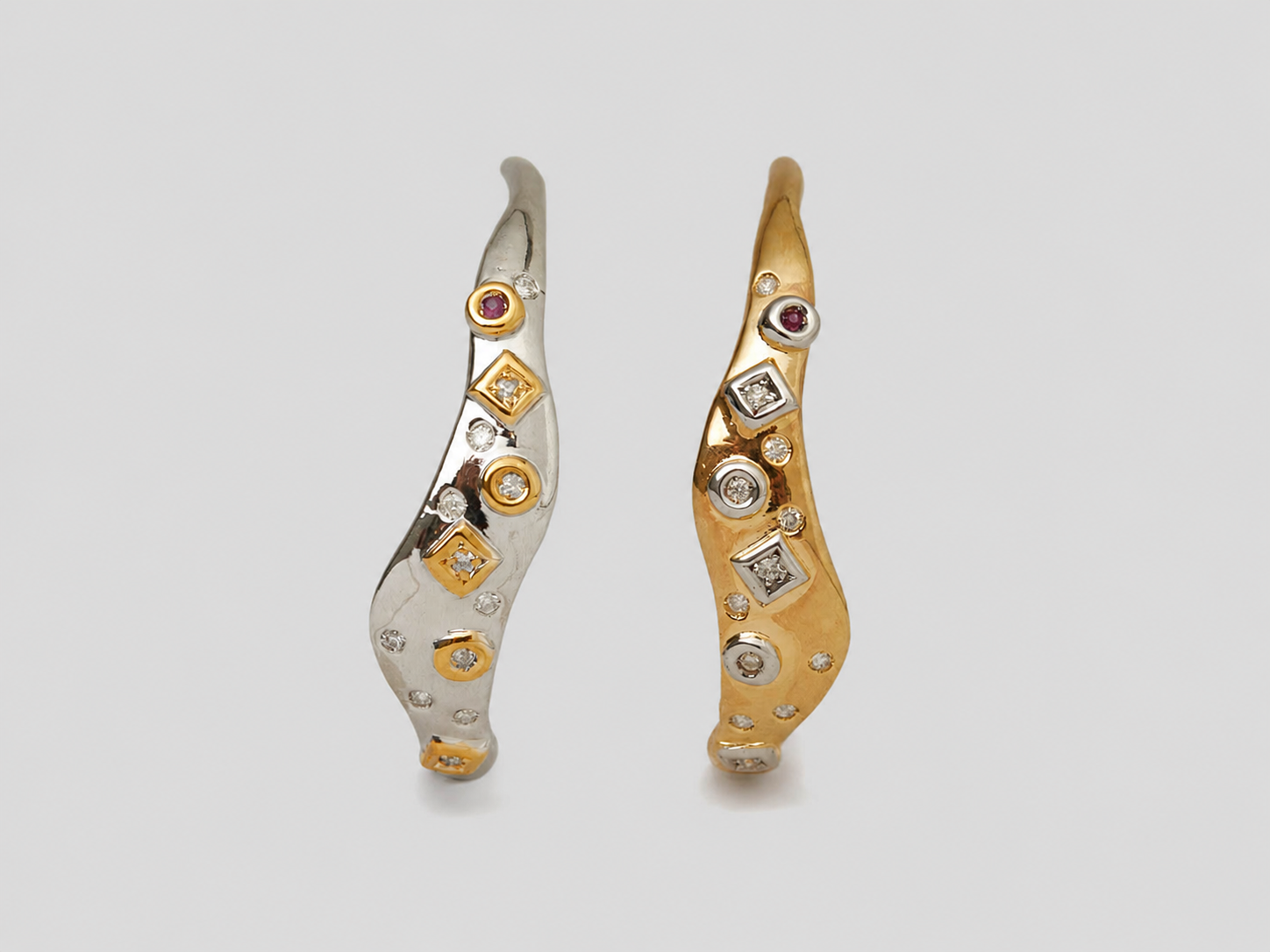 Brinco Argolas Orgânicas Diamantes e Rubis