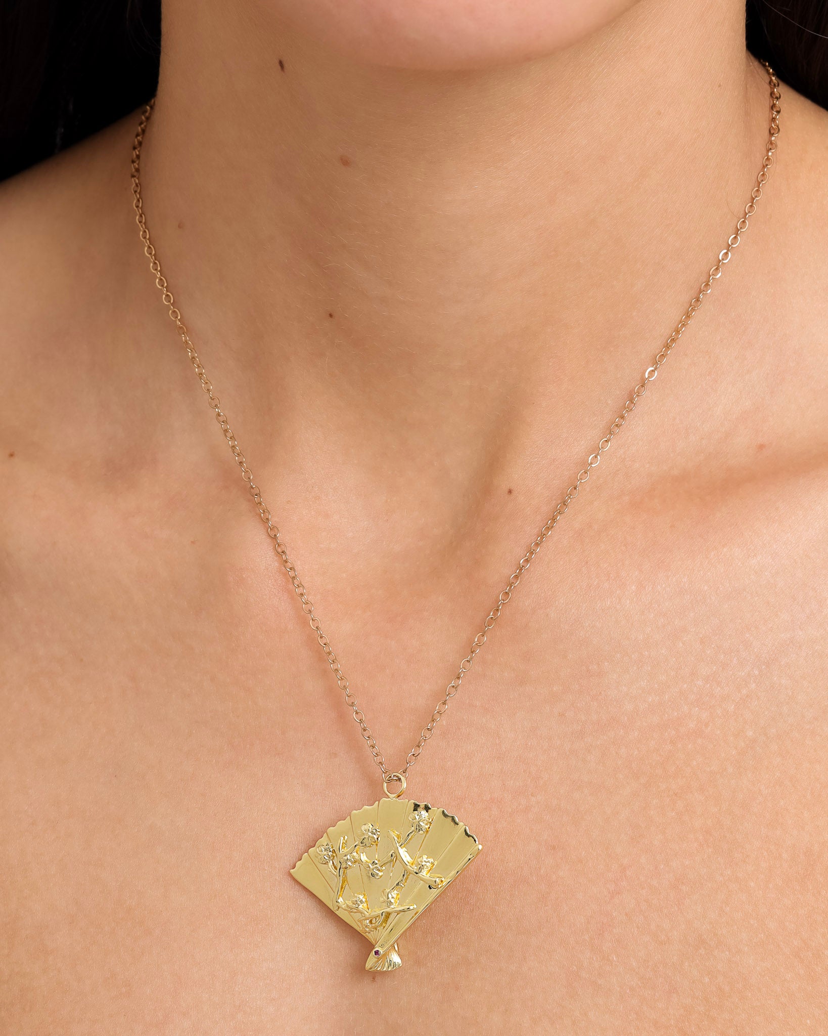 Pingente Broche Leque Dourado